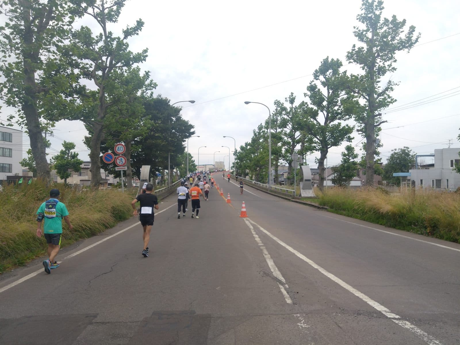 30km地点で上りに差しかかるこ線橋とランナー